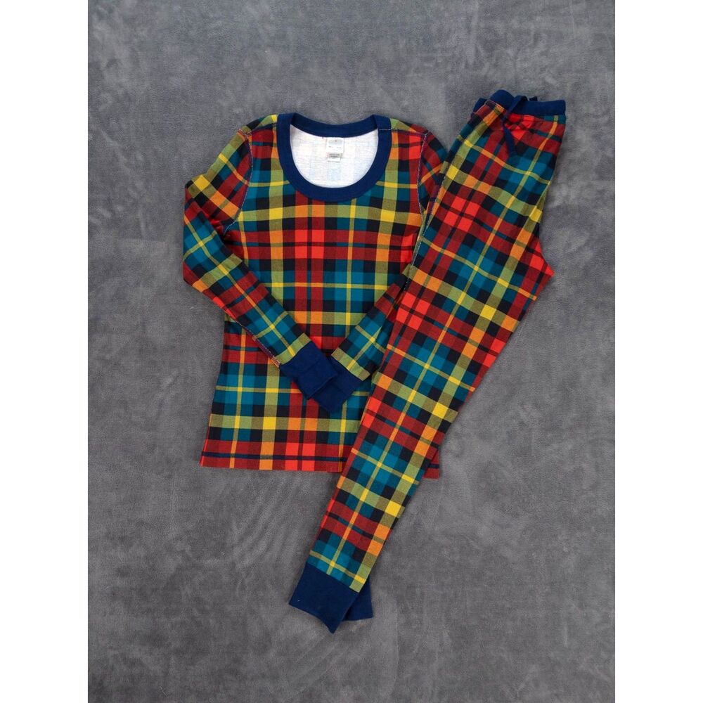 Hanna Andersson Plaid Pajama Set Womens Small XS Pants Organic Cotton Rainbow